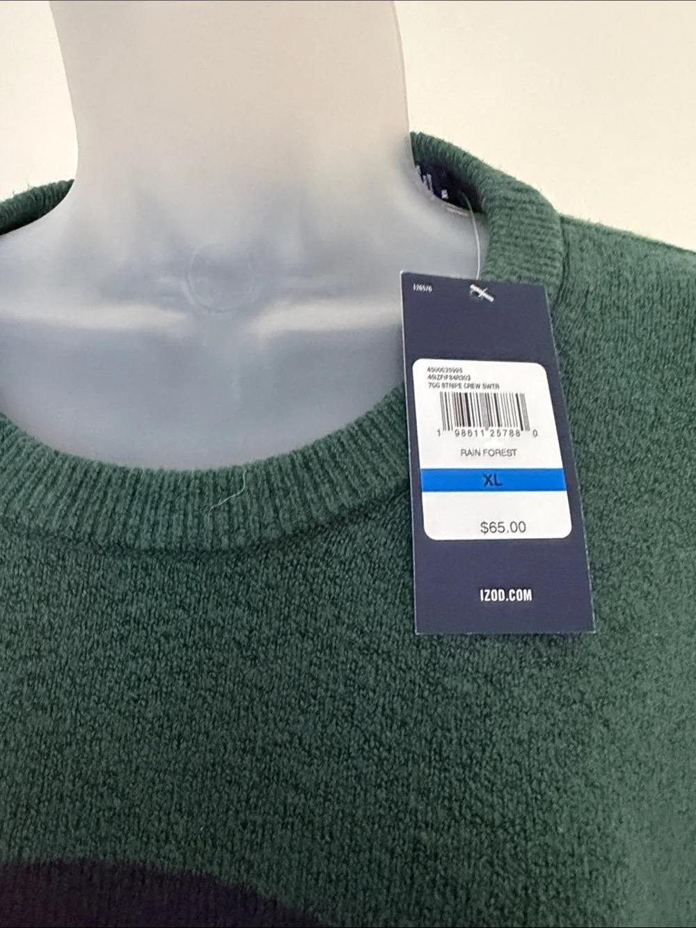 NWT IZOD sweater XL green with blue stripes